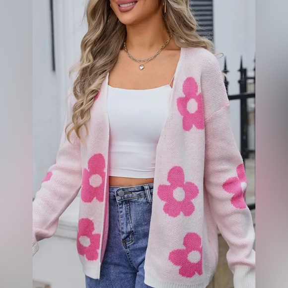 170- Floral Jacquard Sweater Knitted Cardigan - Picture 1 of 6